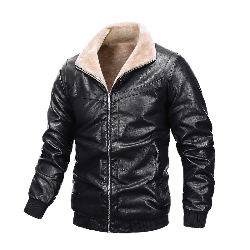 Men's leather jacket with fleece