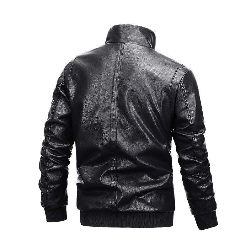 Men's leather jacket with fleece