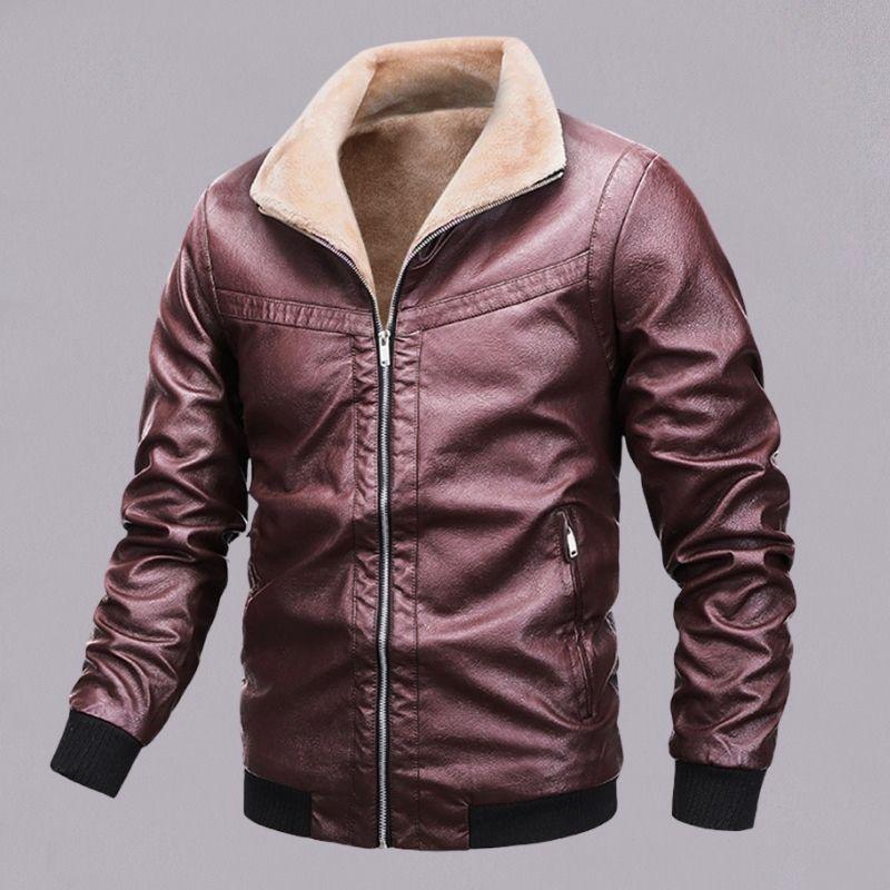 Men's leather jacket with fleece