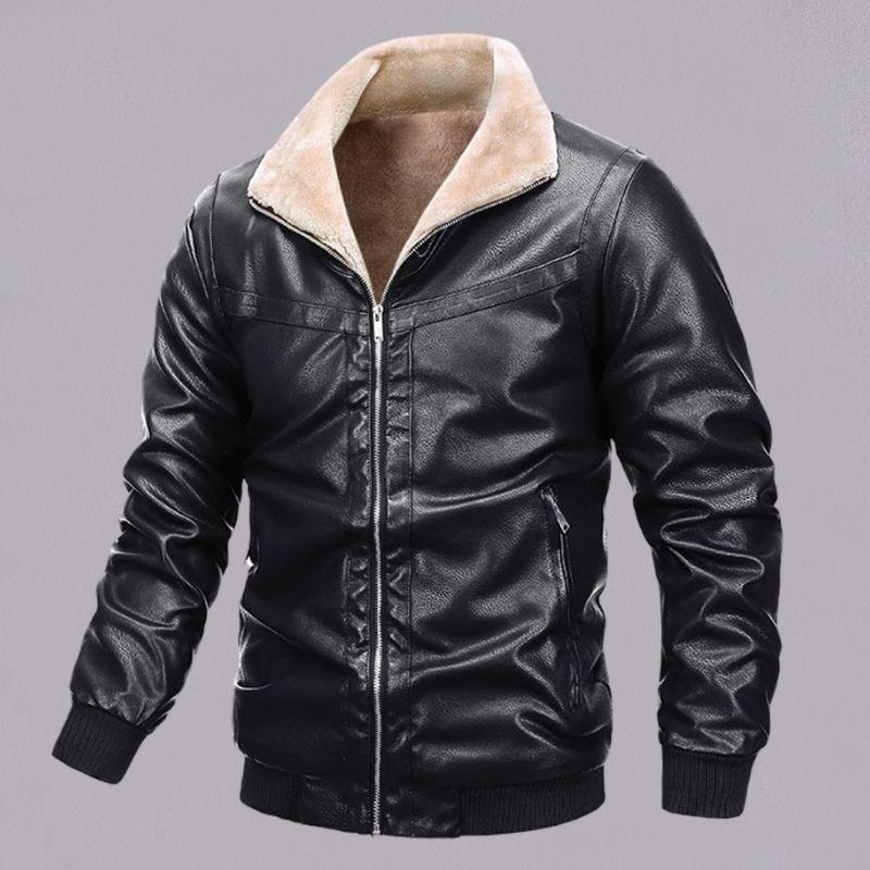 Men's leather jacket with fleece