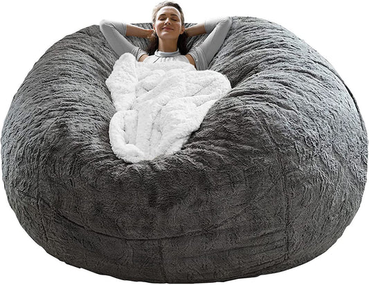 Bag Chair Coverit Was Only A Cover, Not A Full Bean BagChair Cushion, Big Round Soft Fluffy PV Velvet Sofa Bed Cover,  Living Room Furniture,  Lazy Sofa Bed Cover,6ft Dark Grey